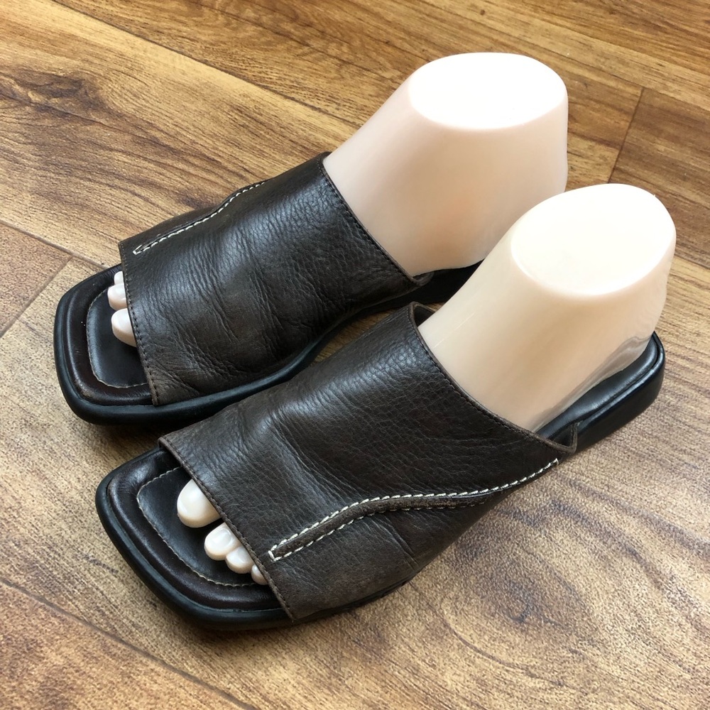 Ecco Brown Leather Slide On Sandals Shoes